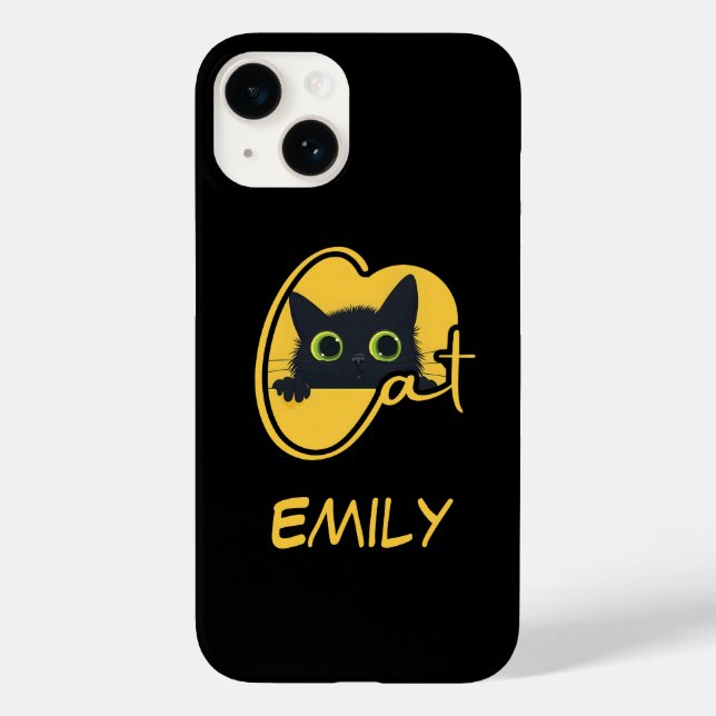 Peeking Black Cat: Big Green Eyes Feline Design Case-Mate iPhone Case (Back)