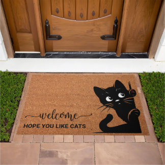 Peeking Black cat Doormat