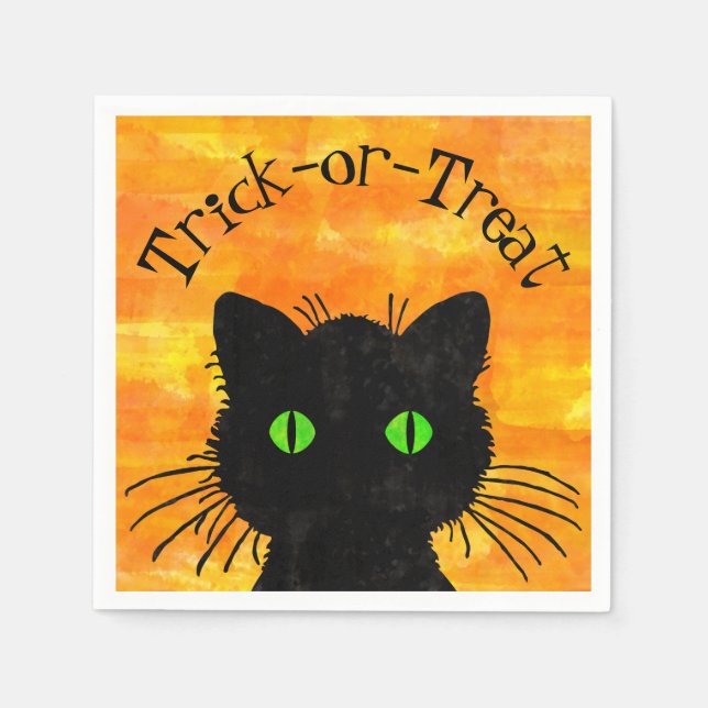 Peeking Black Cat Halloween Watercolor Design Napkin (Front)