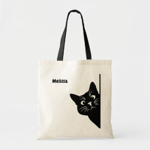Peeking Black Cat Personalized Gift for Cat Lovers Tote Bag