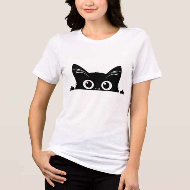 Peeking Black Cat Tri-Blend Shirt (Front)