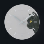 Peeking Black Cat Watercolor Round Clock<br><div class="desc">This design was created though digital art. It may be personalized in the area provide or customizing by choosing the click to customize further option and changing the name, initials or words. You may also change the text color and style or delete the text for an image only design. Contact...</div>