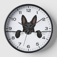 Peeking Black German Shepherd Dog Wall Clock