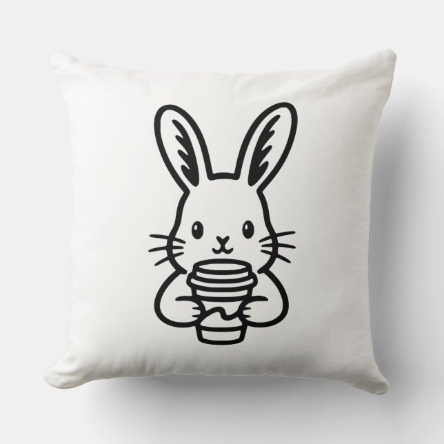 Peeking Bunny with Coffee Cup Cushion (Front)