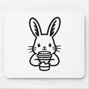 Peeking Bunny with Coffee Cup Mouse Pad