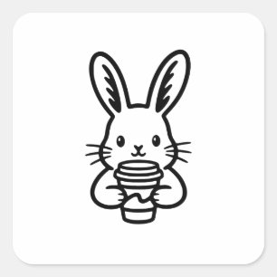 Peeking Bunny with Coffee Cup Square Sticker