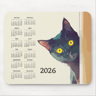 Peeking Cat 2026 Calendar Mousepad