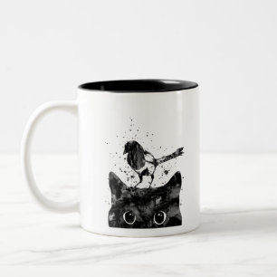 Peeking cat and Magpie Two-Tone Coffee Mug
