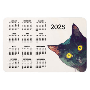 Peeking Cat Design 2025 Calendar Magnetic Card Magnet