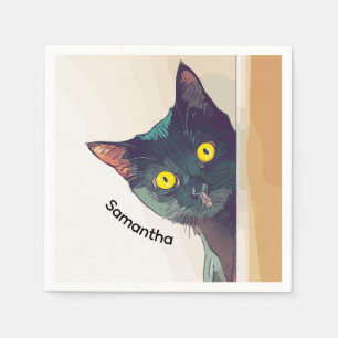 Peeking Cat Design Paper Napkin