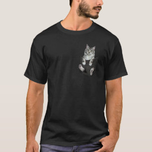 Peeking Cat, Grey Cat in Pocket Cats Tee Shirt 1