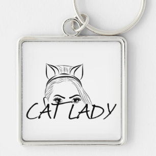 Peeking Cat Lady Key Ring