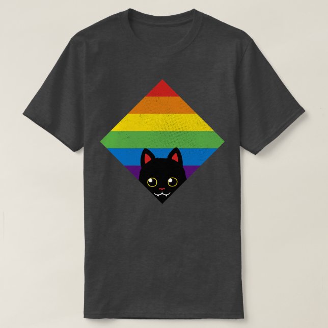 Peeking Cat Rainbow Pride Square Flag by Tobe Fons T-Shirt (Design Front)