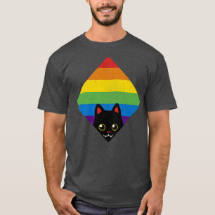 Peeking Cat Rainbow Pride Square Flag by Tobe Fons T-Shirt