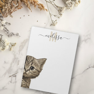 Peeking Cat Watercolor Monogram Name Notepad