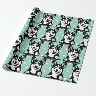 Peeking Corgi Green Personalised Theme Wrapping Paper