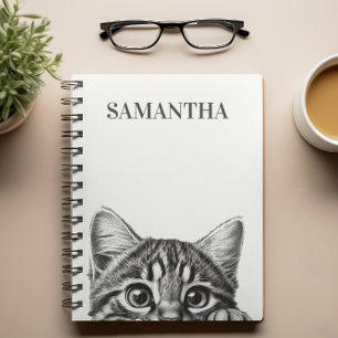 Peeking Cute Cat Monogram Kitten Notebook