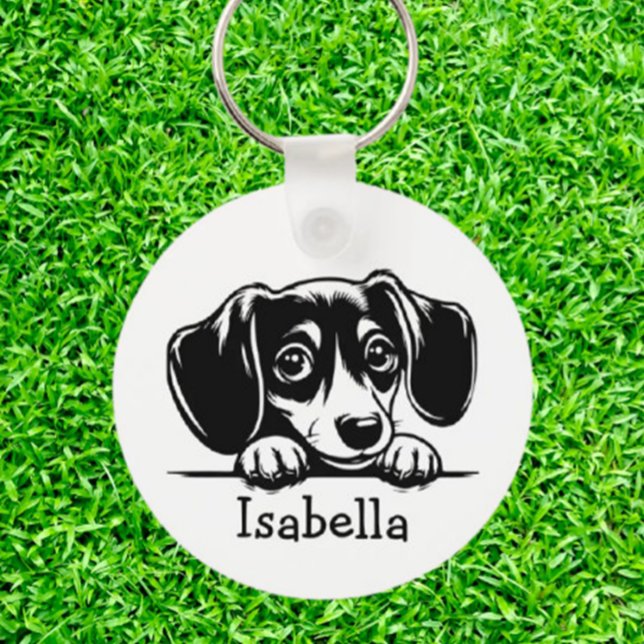 Peeking Dachshund Puppy Personalised Key Ring (Thoughtful Gifts for  Dachshund Puppy lover)