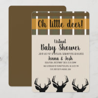 Peeking Deer Antlers Plaid Virtual Baby Shower