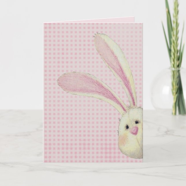 Peeking Easter Bunny On Gingham Card (Front)