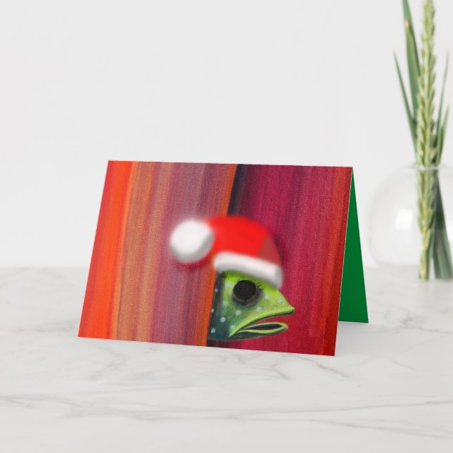 Peeking fish with Santa hat Holiday Card (Front)