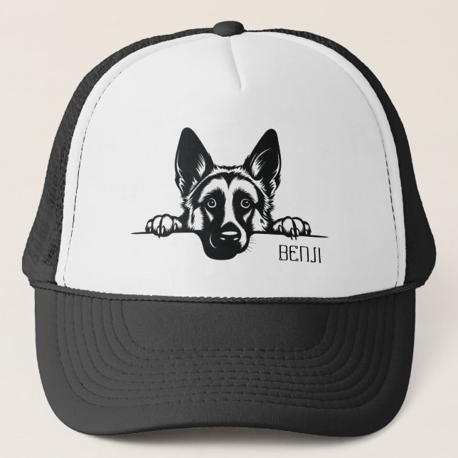 Peeking German Shepherd Dog. Personalise Trucker Hat (Front)