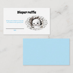 Peeking Ghost Blue Baby Shower Diaper Raffle Card