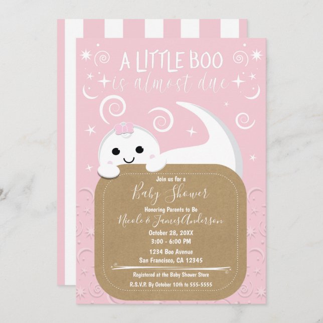 Peeking Ghost Pink Halloween Boo Baby Shower   Invitation (Front/Back)
