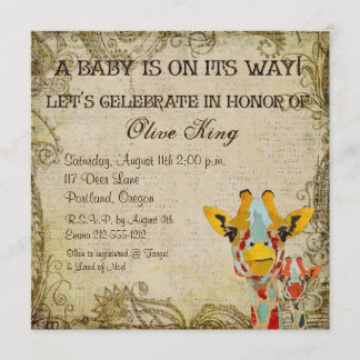 Peeking Giraffes Shabby Baby Shower Invitation