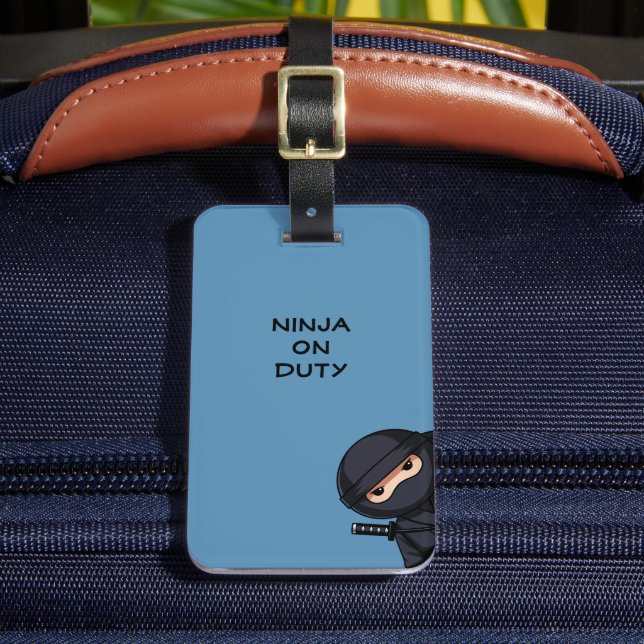 Peeking Ninja on Blue Luggage Tag (Front Insitu 2)