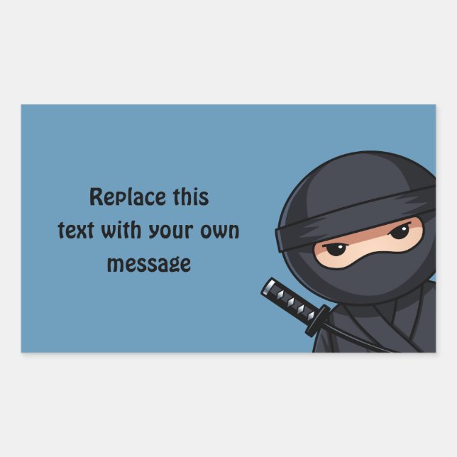 Peeking Ninja on Blue Rectangular Sticker (Front)
