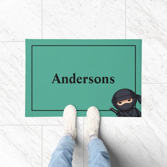 Peeking Ninja on Green Doormat (Indoor)