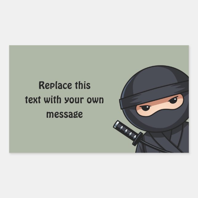 Peeking Ninja on Sage Green Rectangular Sticker (Front)