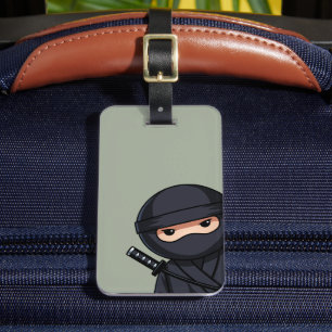 Peeking Ninja Warrior on Sage Green Luggage Tag