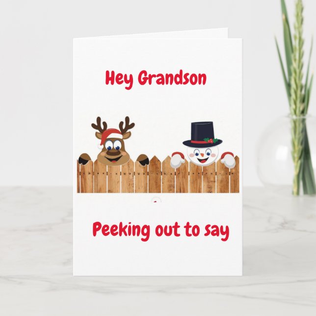 PEEKING OUT TO SAY *MERRY CHRISTMAS* GRANDSON HOLIDAY CARD (Front)