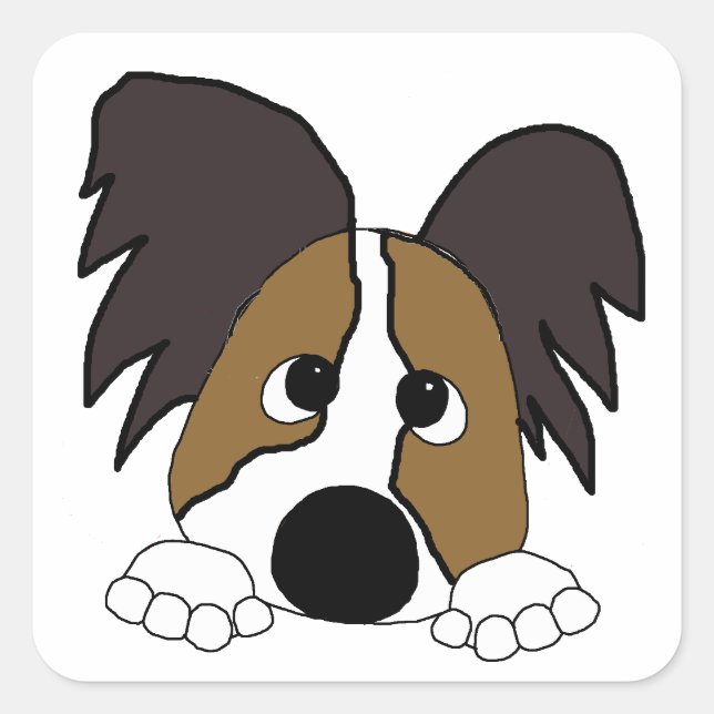 peeking papillon square sticker (Front)