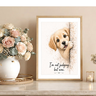 Peeking Puppy Wall Art Funny Bathroom Dog Print