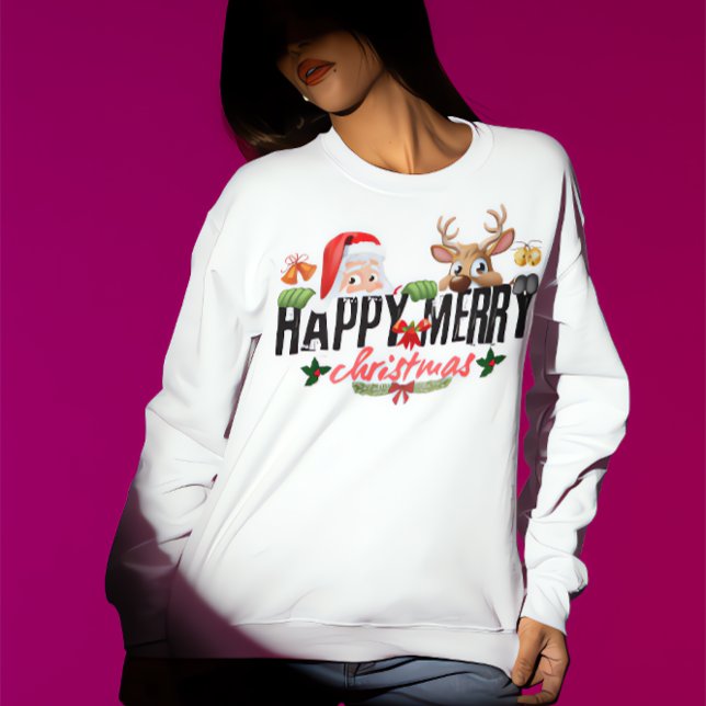 Peeking Santa and Reindeer Christmas Fun Sweatshirt (Creator Uploaded)