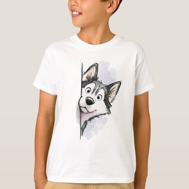 Peeking Siberian Husky T-Shirt (Front)