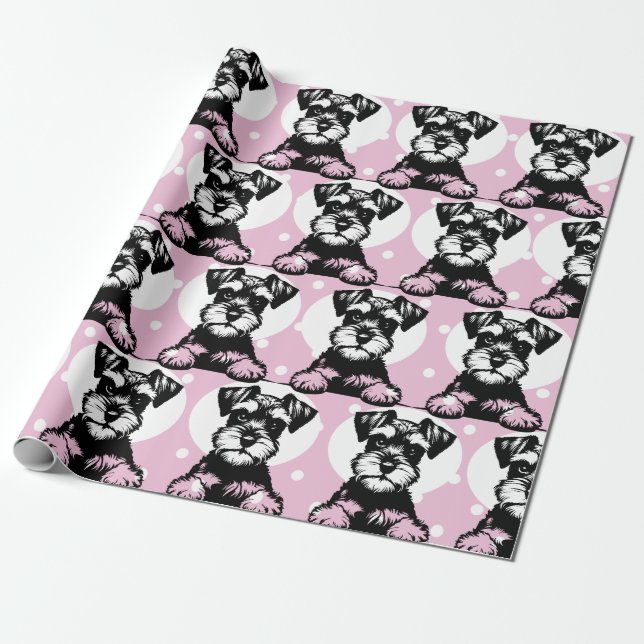 Peeking Terrier Pink Theme  Wrapping Paper (Unrolled)