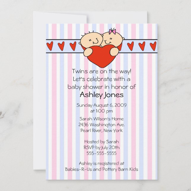 Peeking Twins Baby Shower Invitation (Front)