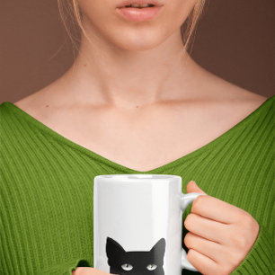 PEEKING UP BLACK CAT COFFEE MUG