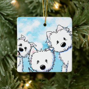 Peeking Westies Ceramic Ornament