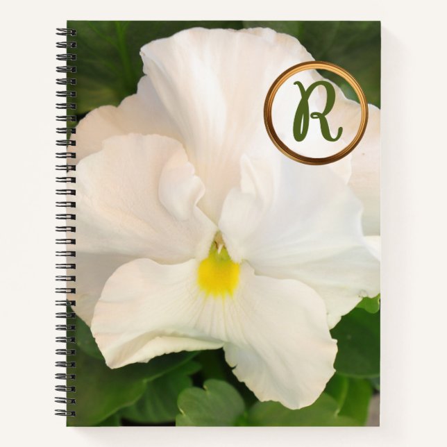 Peeking Yellow in White Floral Name   Notebook (Front)