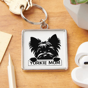 Peeking Yorkie Black Silhouette Yorkie Mom Key Ring