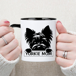 Peeking Yorkie Black Silhouette Yorkie Mom Mug