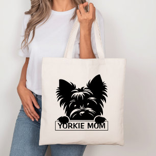 Peeking Yorkie Black Silhouette Yorkie Mom  Tote Bag