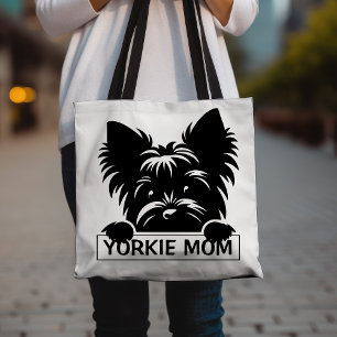 Peeking Yorkie Black Silhouette Yorkie Mom  Tote Bag