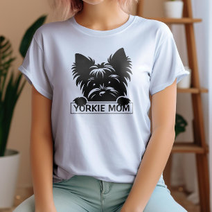 Peeking Yorkie Black Silhouette Yorkie Mom  Tri-Blend Shirt