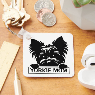 Peeking Yorkie Black Silhouette Yorkie Mum  Key Ring